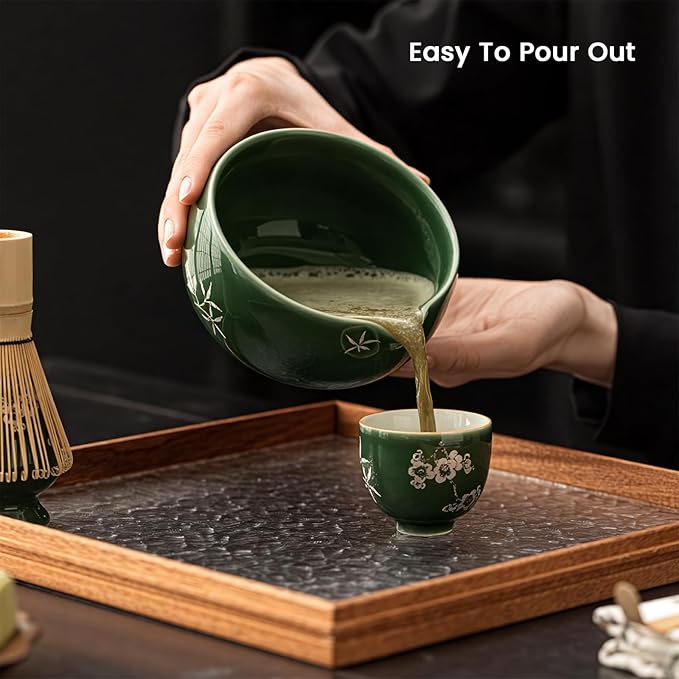Matcha Whisk Set, Ceremonial Grade Matcha Set, Macha Making Kit with Matcha Bowl with Spout, Chashen Holder, Bamboo Whisk and Scoop, Gift for Matcha Green Tea Lovers