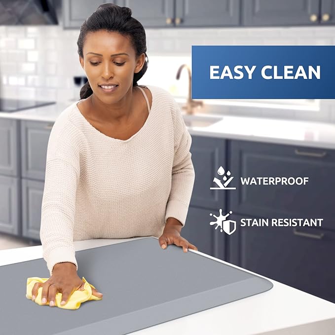 KitchenClouds Kitchen Mat Cushioned Anti Fatigue Kitchen Rug Non Slip Standing Mat Comfort Floor Mats for Sink Office (17.3"x 28"-0.8inch, Grey)