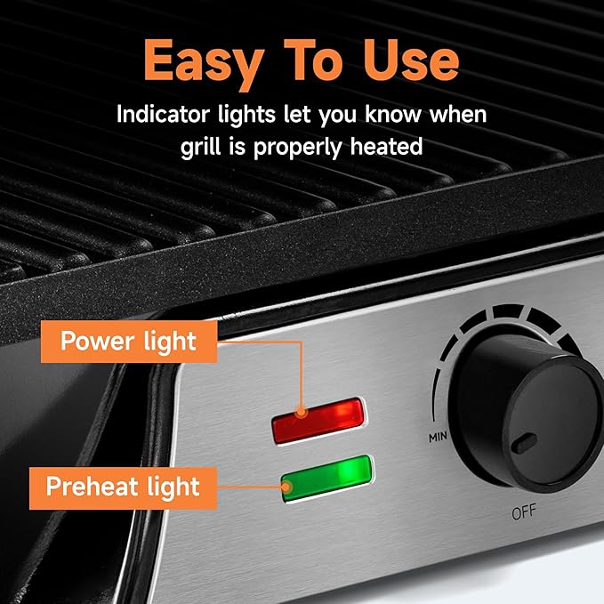 SUSTEAS Panini Press Sandwich Maker and Electric Indoor Grill with Temperature Setting and Grease Tray, Easy Clean Nonstick Grids, Opens 180° to Fit Any Type or Size of Food, 1500W, BBQ, Black