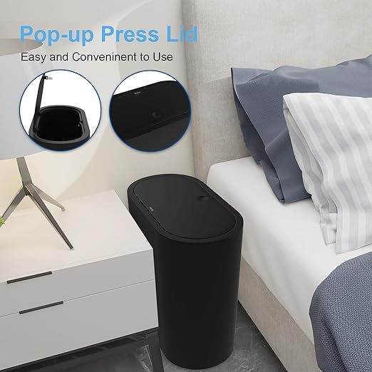 Naisu 3 Pack 15 Liter Rectangular Bathroom Trash Can with Lid, 4 Gallon Slim Plastic Trash Bin, Trash Can Waste Bins for Bedroom, Bathroom, Office, Kitchen, Powder Room