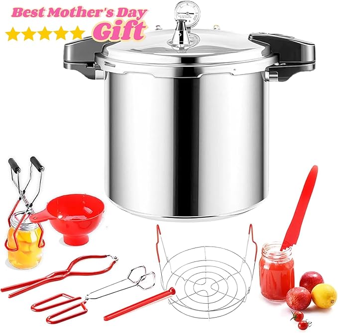 24 qt Pressure Canner with Gauge[14.5 PSI],with Canning Supplies 7 pc set,large pressure cooker for canning, its a great helper for both households and businesses used to make canned food