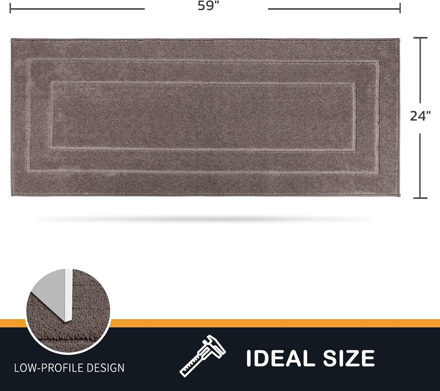 PURRUGS Dirt Trapping Door Mat 24" x 59", Non-Slip/Skid Machine Washable Entryway Rug, Dog Doormat, Super Absorbent Welcome Mat for Muddy Wet Shoes and Paws, Grayish Brown