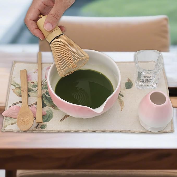 Matcha Whisk Set Pink – 10 Pcs Matcha Set Whisk and Bowl – Ceremonial Matcha Kit, Matcha Starter Kit & Accessories – Japanese Matcha Set Gift for Tea Ceremony and Matcha Lovers