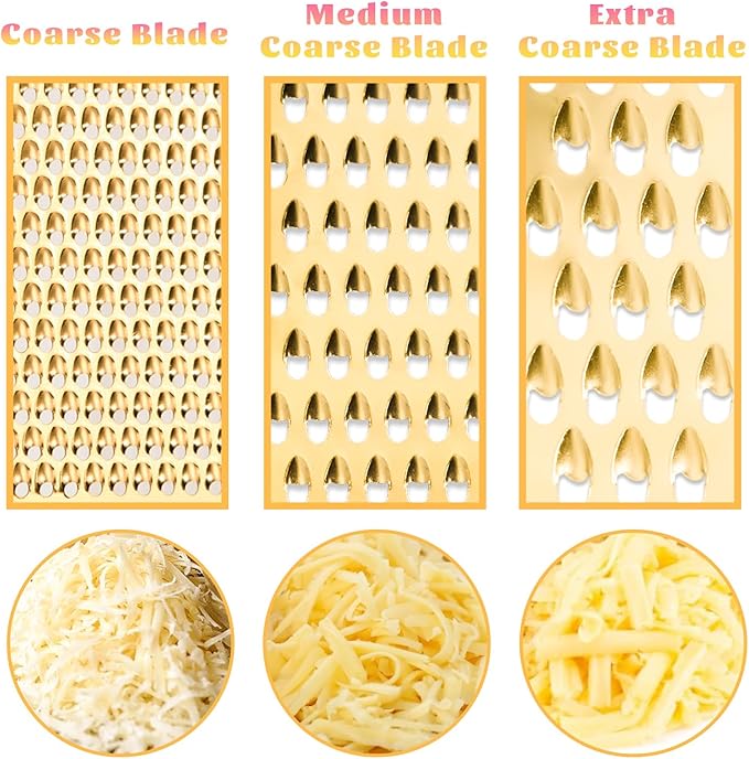 Professional Cheese Grater, Gold Stainless Steel Cheese Grater Handheld, Grater Hand Crank, Practical Kitchen Gadgets, Graters for Cheese, Chocolate, Spices (3 Size)