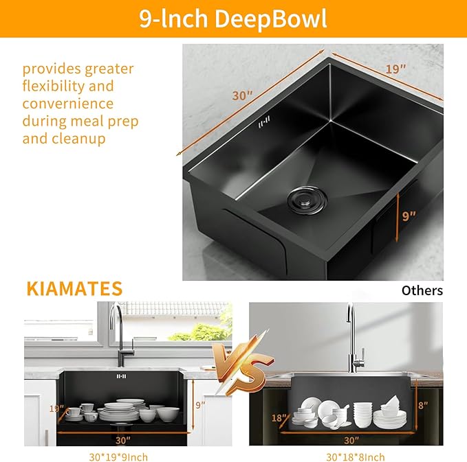 30 Inchs Undermount Kitchen Sinks, 30 x 19 x 9 Inch Black-Grey Single Bowl Sink,16 Gauge Stainless Steel Nano Black Sink with Accessories for Workstation, Prep Kitchen, Bar Sink