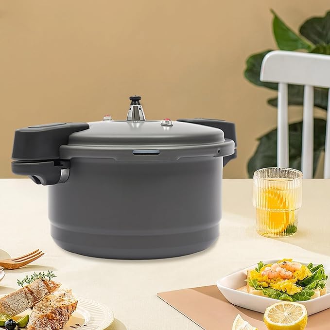Pressure Cooker, 9L/9.5qt Hard Anodized Aluminium Alloy Pressure Canner with Spring Valve Safeguard Devices&Steam Rack Induction Compatible Lightweight Pressure Cooker for Gas Stove Electric Stove