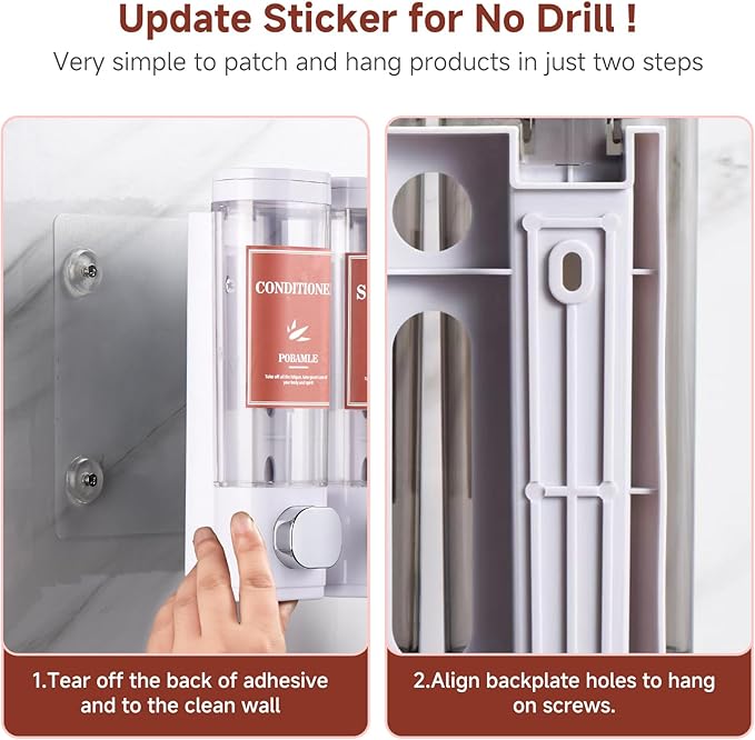 Shampoo and Conditioner Dispenser Wall Mounted Shower Soap Dispenser No Drill Shampoo Dispenser for Shower 3 Chamber Bathroom Body Wash Shower Gel Holder White