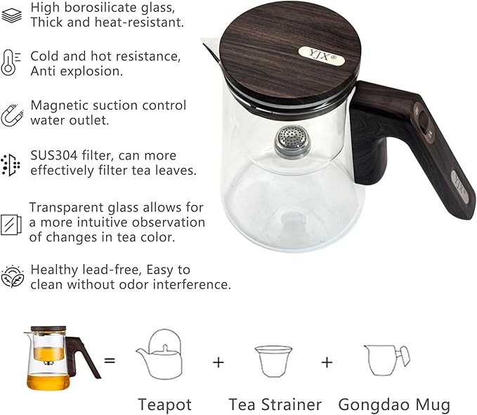 Small 25.4oz Enchanted Glass Teapot, YJX Magnetic Brewing Tea Pot Designed for Convenience, Witchcraft Magic with Strainer for Separation of Loose Tea and Water (750ml)