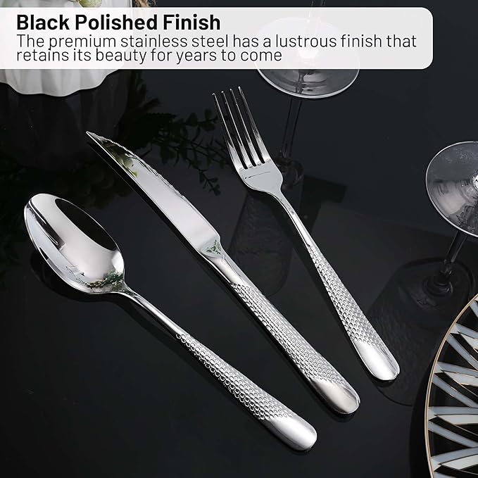 Hammered Silverware Set, PUREAIN 30 Pieces Silverware Set for 6, Stainless Steel Flatware Set for Home, Kitchen, Restaurant and Hotel, Mirror Polished Cutlery Set, Dishwasher Safe