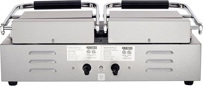 Kratos Commercial Electric Panini Sandwich Grill with Grooved Top and Smooth Bottom Plates, 18.7"x9" Cooking Surface, Commercial Countertop Panini Press, 120V, 3500W (29Y-025)