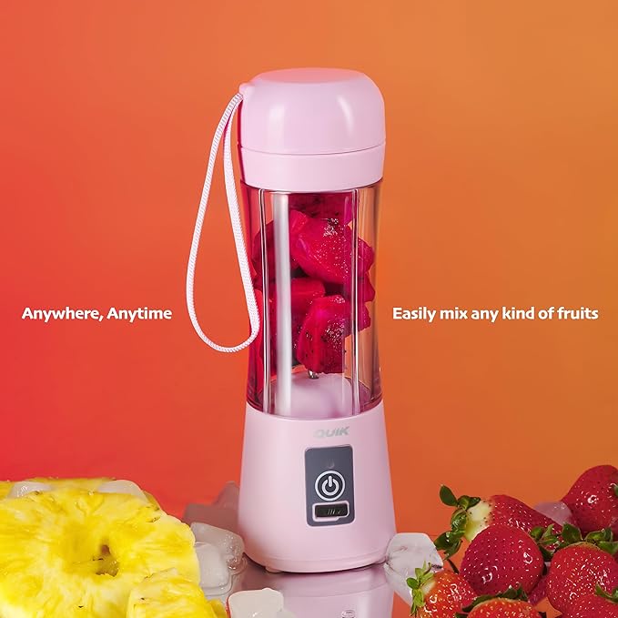 Portable Blender - Cordless 13oz. Personal Blender for Shakes and Smoothies, BPA Free, USB-C Rechargeable, Mini juicer for Travel, Leakproof, Powerful Blending, Juicer Cup, Ice Crush (Pink)