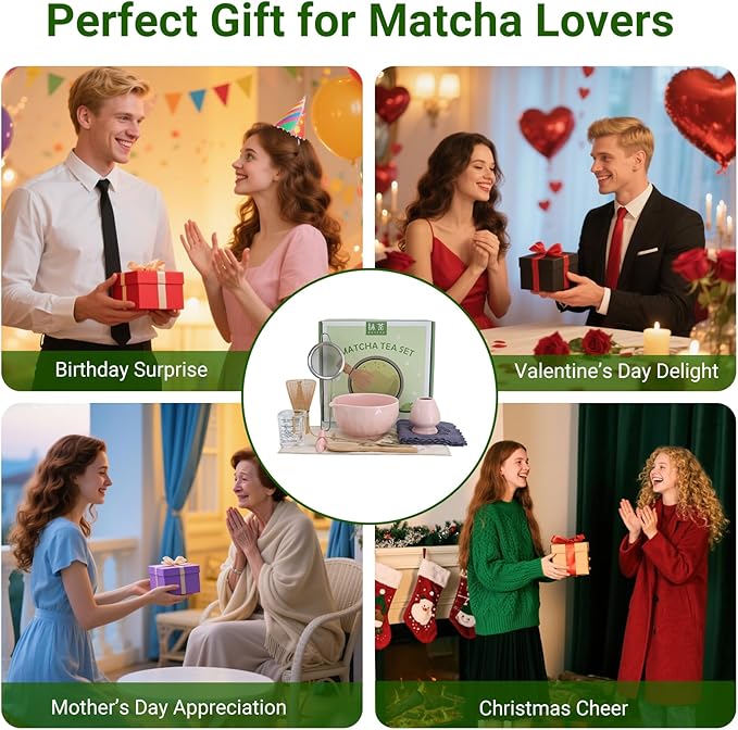 Matcha Whisk Set – 10 Pcs Matcha Kit with Sakura Pink Bowl and Whisk – Ceremonial Matcha Kit, Matcha Starter Kit & Accessories – Japanese Matcha Set Gift for Tea Ceremony and Matcha Lovers