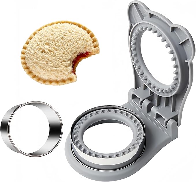 Sandwich Cutter and Sealer, Decruster Sandwich Maker for kids lunch Uncrustable Sandwich Maker，Easy for School Lunchbox and Bento Box Grey