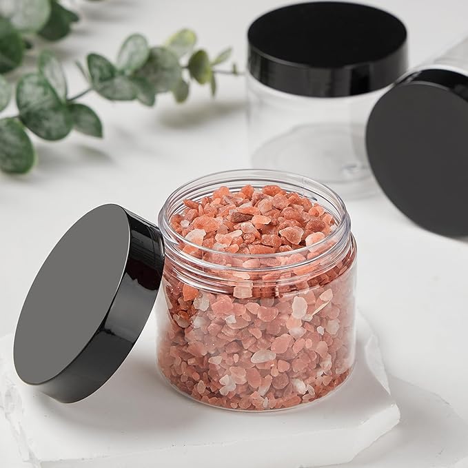 TUZAZO 48 Pack 6 Oz Plastic Container Jars with Lids and Labels BPA Free, Empty Round Clear Cosmetic Containers Plastic Slime Jars for Lotion, Cream, Ointments, Body Butter, Travel Storage (48)