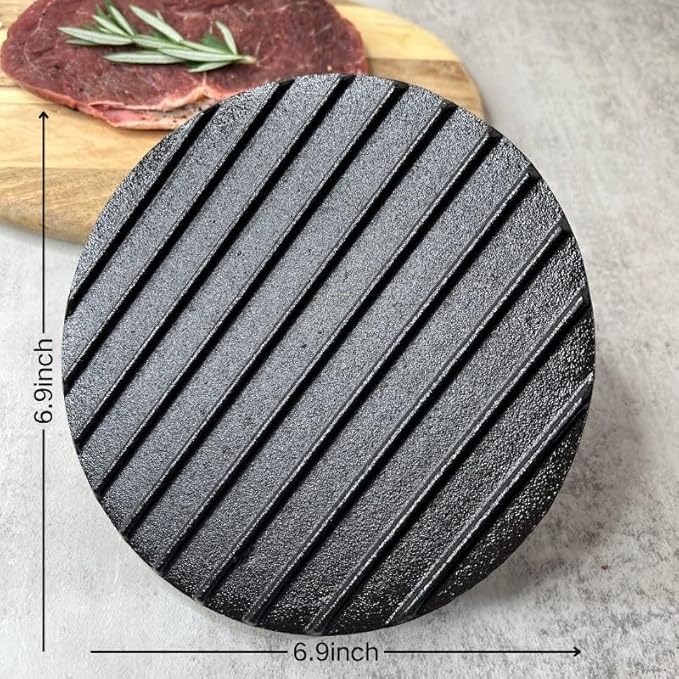 Burger Press 6.9 Inch Round Heavy Duty Cast Iron Hamburger Press with Wooden Handle, Meat Press,Bacon and Steak Meat Press, for Griddle,Barbecue Grilling Tool