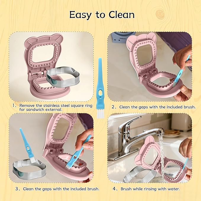 Sandwich Cutter and Sealer - 3.7" Circle & Square Pocket Sandwich Maker, Intuitive & Easy-to-Use for Boys &Girls, Perfect for Breakfast & Lunchboxes (Light Pink, Square)