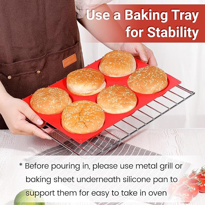 CAKETIME Jumbo Muffin Top Pan, Silicone Egg Molds for Breakfast Sandwiches 4 Inch Large Egg Baking Pan for Oven English muffins, Whoopie Pies, Corn Bread, Egg bites, Tarts 2 Pack Red
