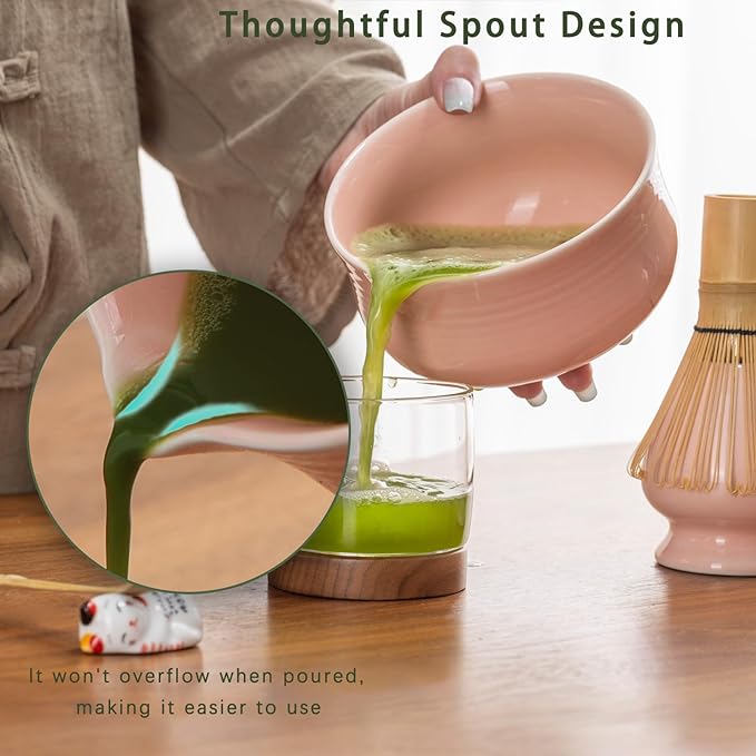 Matcha Set, Pink Ceramic Matcha Kit Includes Matcha Bowl, Matcha Whisk Holder (chasen), Bamboo Matcha Whisk, Bamboo Scoop and Scoop Stand, Japanese Tea Set for Women