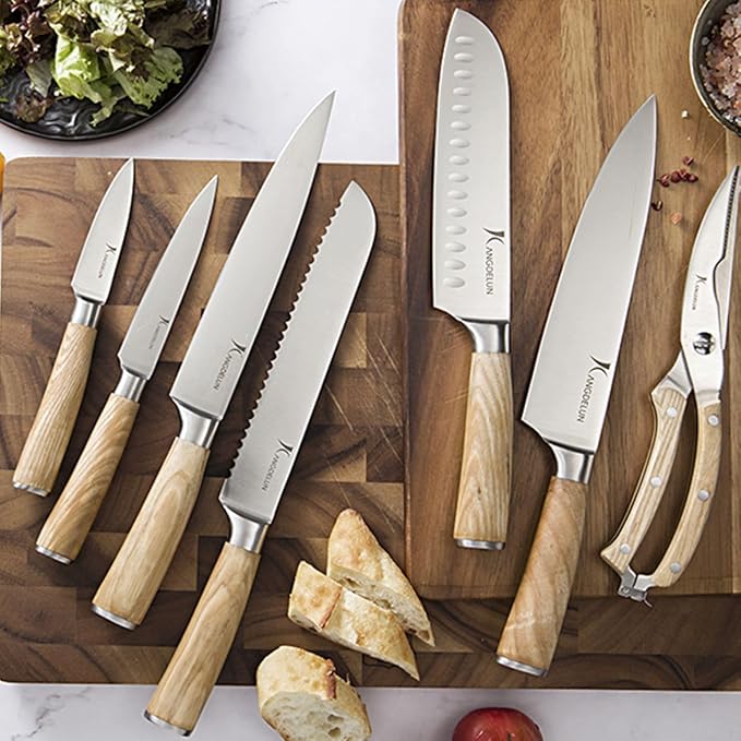 Natura Series 15 PCS Knife Block Set, Ultra Sharp High Carbon Stainless Steel with Wooden Handle