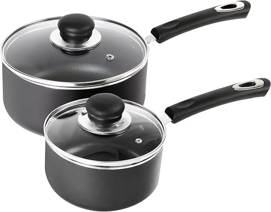 Utopia Kitchen Nonstick Stock Pot Saucepan Set with Lids, 1.5 Quart and 2 Quarts Multipurpose Stock Pots Set for Home, Kitchen or Restaurant, Grey & Black