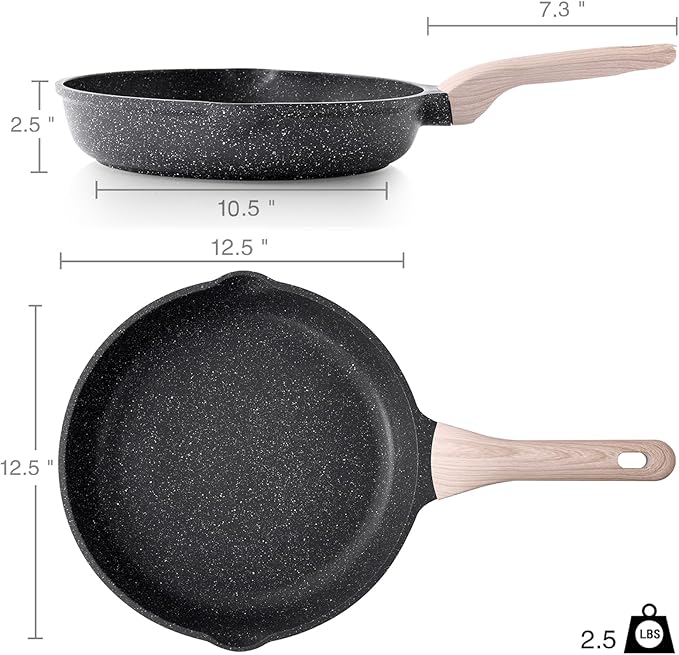 Kordisen Nonstick Frying Pan, 12.5 Inch Large Skillet, Granite Cooking Pan, Healthy and Non Toxic, Induction Compatible, PFOA Free