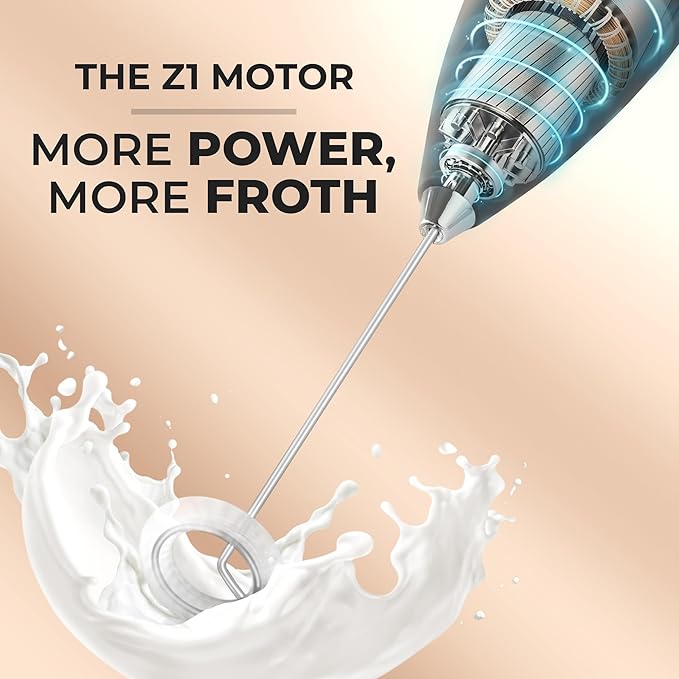 Zulay Milk Frother for Coffee with Upgraded Titanium Motor - Handheld Frother Whisk, Milk Foamer, Mini Blender and Electric Mixer Coffee Frother for Frappe, Latte, Matcha, No Stand - Metallic Black