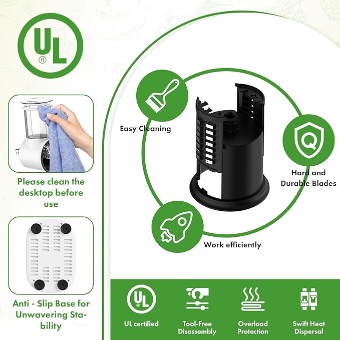 GVODE 5 in 1 Electric Cheese Grater & Vegetable Slicer - 700W Powerful Rotary Grater for Kitchen with Multiple Attachments, White