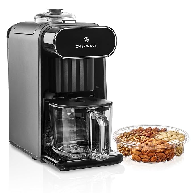 ChefWave Milkmade Non-Dairy Milk Maker (Silver/Black) – 6 Program, Auto-Clean Nut Milk Machine with Nut Platter (Almonds, Cashews, Walnuts, Hazelnuts) (2 Items)