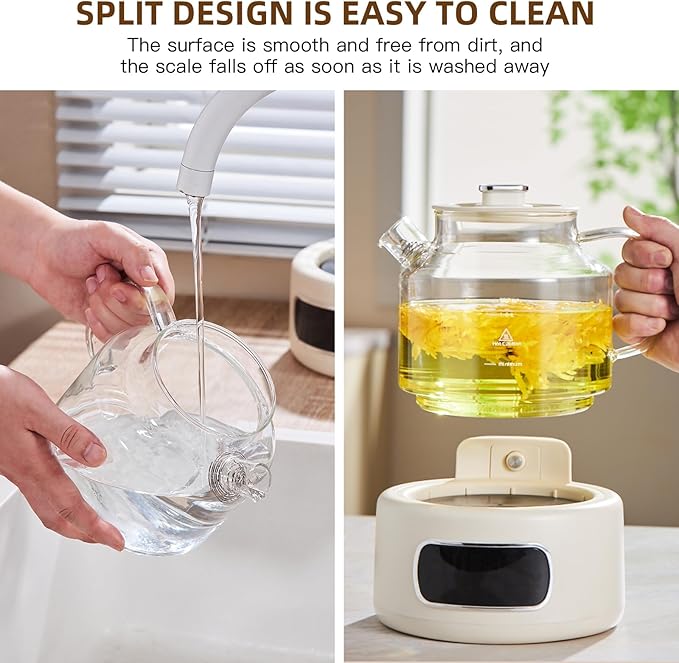 1.2-liter glass-bodied electric kettle, ideal for brewing coffee, preparing formula, and heating tea. Features adjustable temperature settings (Beige model).
