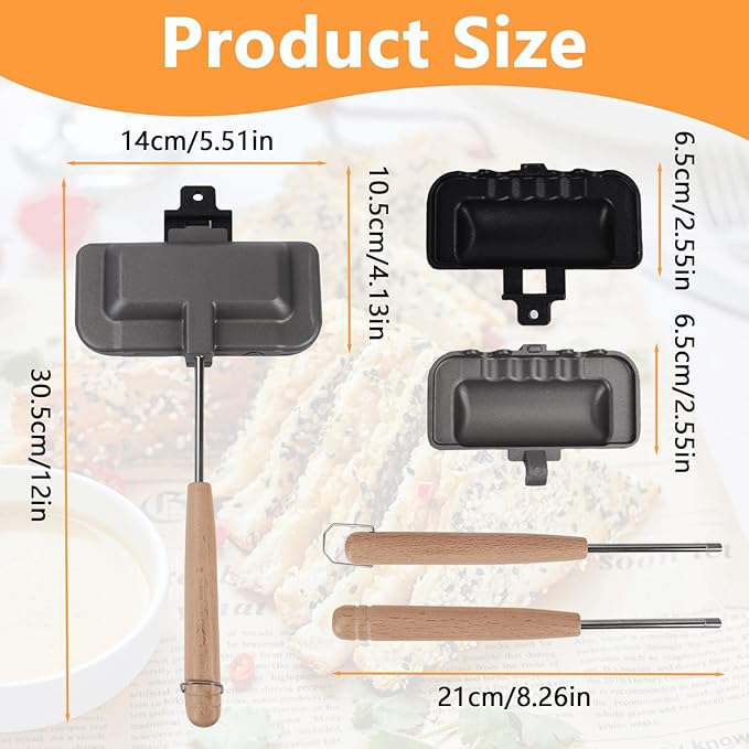 Qivine Hot Sandwich Maker, 4w1h Sandwich Maker Double Sided Pie Iron Non-Stick Cast Iron Sandwich Maker Panini Press Pan With Removable Handles For Breakfast Pancakes, Toast, Omelets (Type A)