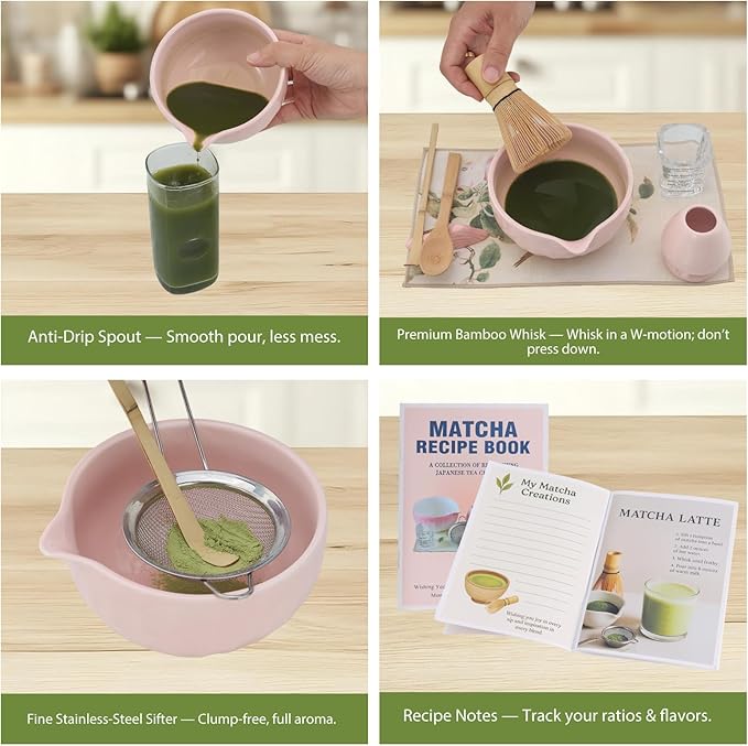 Matcha Whisk Set – 10 Pcs Matcha Kit with Sakura Pink Bowl and Whisk – Ceremonial Matcha Kit, Matcha Starter Kit & Accessories – Japanese Matcha Set Gift for Tea Ceremony and Matcha Lovers
