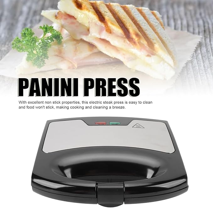 Panini Press, 800W Electric Panini Press Grill Sandwich Maker Breakfast Sandwich Maker Sandwich Maker Press with Aluminum Non Stick Plate for Home Steaks Burgers Breakfasts (US