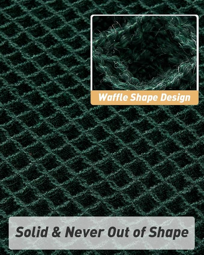 AMOAMI Upgraded Waffle Runner Rug Super Absorbent Non Slip Bath Mats for Bathroom Machine Washable Bathroom Runner Rug with Tassels, Ideal for Hallway Bedroom Laundry Room, 17" x 60", Dark Green