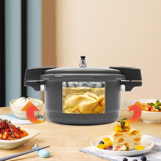 Pressure Cooker, 9L/9.5qt Hard Anodized Aluminium Alloy Pressure Canner with Spring Valve Safeguard Devices&Steam Rack Induction Compatible Lightweight Pressure Cooker for Gas Stove Electric Stove