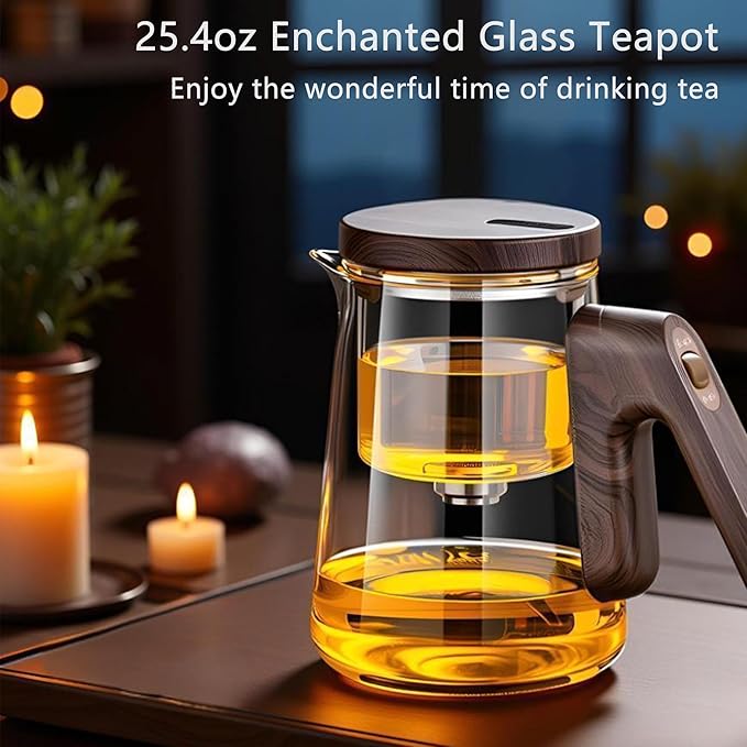 Small 25.4oz Enchanted Glass Teapot, YJX Magnetic Brewing Tea Pot Designed for Convenience, Witchcraft Magic with Strainer for Separation of Loose Tea and Water (750ml)