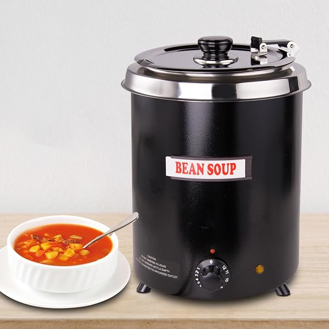 6Qt Soup Warmers Commercial Soup Kettle Warmer with Hinged Lid and Detachable Stainless Steel Pot, Food Warmer for Parties, Buffet - Black