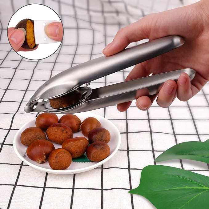 2Pack Anwenk Nutcracker Chestnut Clip Peeler Nut cracker Pecan Walnut Plier Opener 304 Stainless Steel Kitchen Tools with 4 Picks