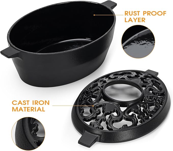 Wood Stove Steamer,2.5Quart Cast Iron Humidifier for Wood Stove,Large Capacity Wood Stove Humidifier,Large Diameter Mouth Lattice Top Rust Resistant Fireplace Humidifier Pot,Black