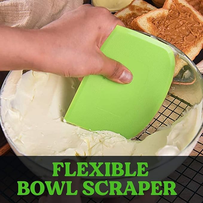 SURDOCA Dough Scraper Bench Scraper - 3P 7.1x4.9" Plastic Flexible Bowl Scraper, Sharp Edge & Angles Cake Scraper. Non-Slip Bakeware Decorating Tools Sculpting & Modeling Tools - Green+Yellow+Green
