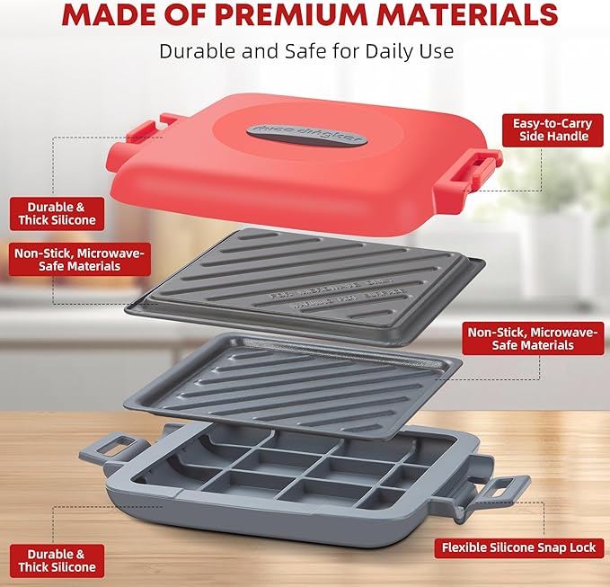 Microwave Toastie Sandwich Maker, Snack Maker & Panini Press, Removable Non-Stick Plates Silicone Microwavable Cookware, Heatwave Technology, Red