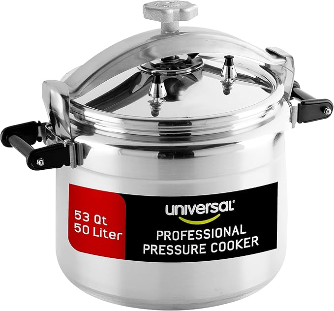 Universal (Extra Large) 53-Quart Aluminum Pressure Cooker for Professional Use – Commercial-Grade, 2 Safety Valves, Reinforced Handles, Easy-Open Lid, – Ideal for Large Kitchens, and Restaurants