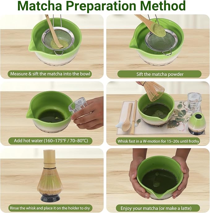 Matcha Whisk Set – 10 Pcs Matcha Set Whisk and Bowl – Ceremonial Matcha Kit, Matcha Starter Kit & Accessories – Japanese Matcha Set Gift for Tea Ceremony and Matcha Lovers (Tri-Color Glazed)