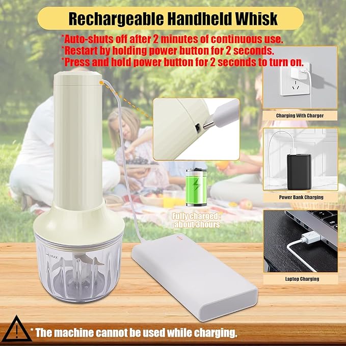 Cordless Hand Mixer with Whisk and Forther Wand,Electric Whisk, Milk Frother,Coffee Frother, Whisks for Cooking,Handheld Frother,Food Chopper, Baby Food Maker,4-Speed, 10Oz