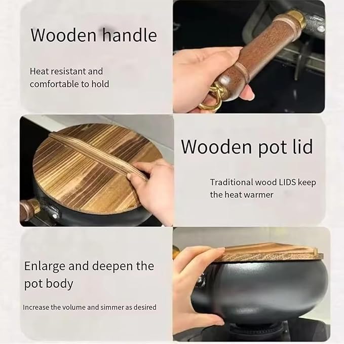 Jinswhdre Cast Iron Skillet, 9.5/11in Jinswhdre Japanese Irons Pan, Hand Forged Uncoated Iron Pan with Lid Spatula, Non-stick Wok for Cooker Gas Stir Fry Pans Durable and Rust-Free (No Lid,10.2in)