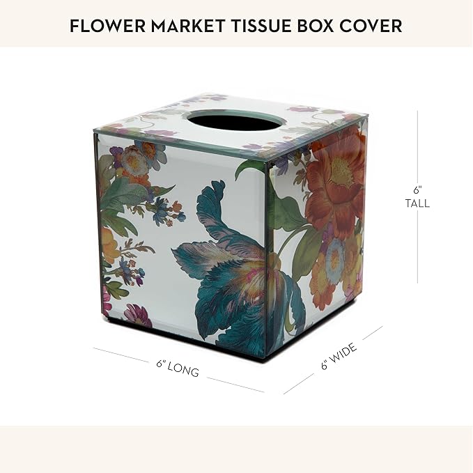 MACKENZIE-CHILDS Tissue-Box Cover, Tissue Holder for Home Decor, Flower Market Reflections, Square