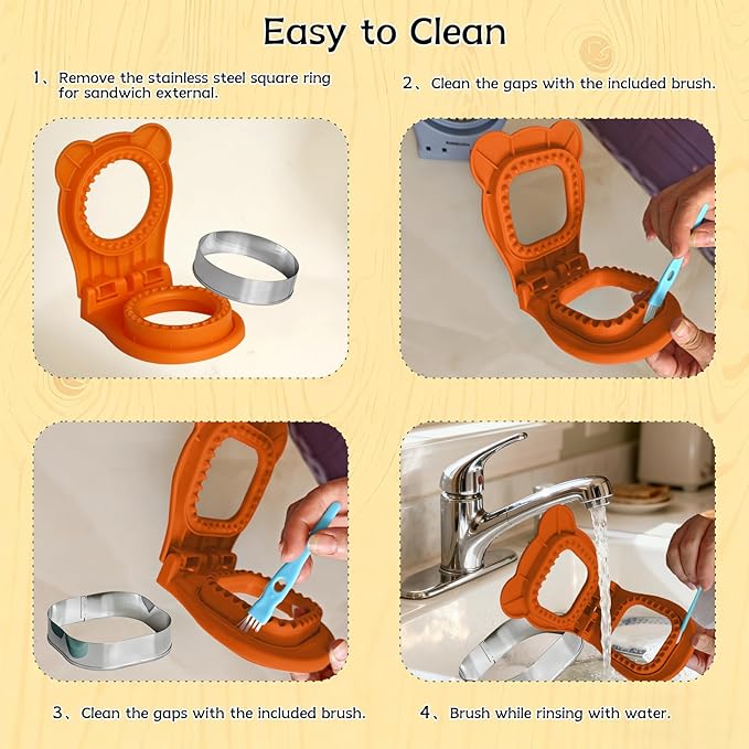 Sandwich Cutter and Sealer - 3.7" Circle & Square Pocket Sandwich Maker, Intuitive & Easy-to-Use for Boys &Girls, Perfect for Breakfast & Lunchboxes (Orange, Round)