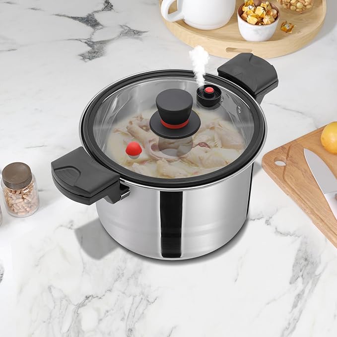 Stainless Steel Pressure Cooker, 7L/7.4Qt Olla De Presion,Cooking Pressure Cookers Pressure Pot Thickened Pressure Cooker Compatible With Induction Cookers and Gas Stoves