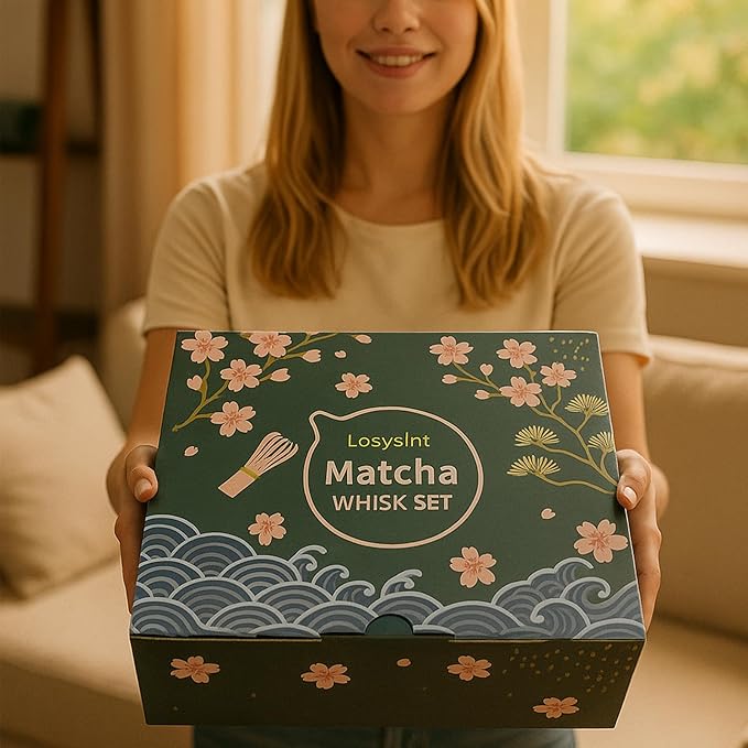 7 Pcs Matcha Whisk Set - Complete Matcha Kit Set Includes Matcha Bowl with Spout, Bamboo Whisk with Holder, Scoop, Sifter, Scoop Holder, Tea Towel - Ideal Gift for Matcha Lovers (Blue)