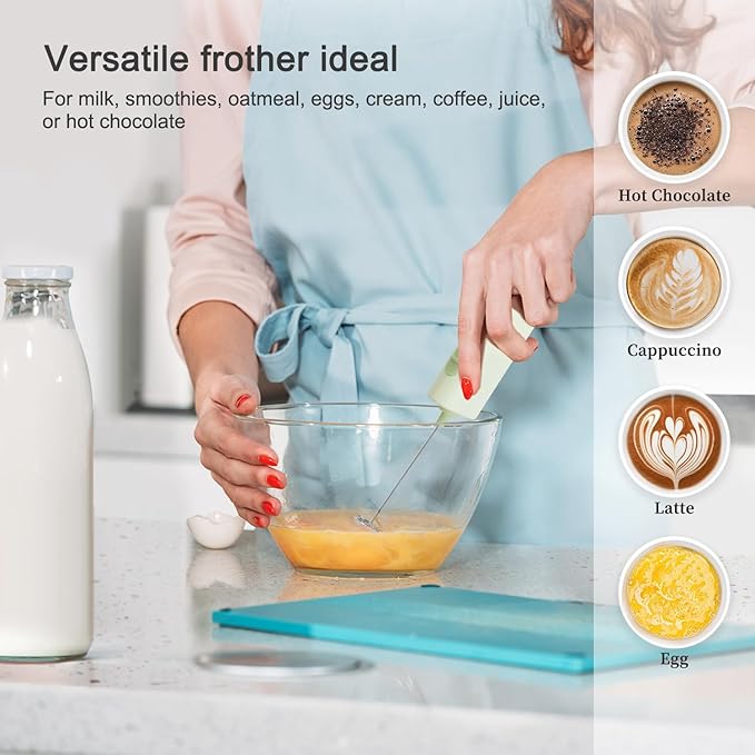 Powerful Electric Milk Frother, Battery Operated Drink Blender, Foam Maker Mixer, Milk Frother Handled for Coffee, Latte, Matcha, Protein Powder (Light Green)