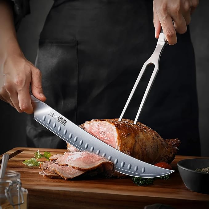 HOSHANHO Carving Knife Set 3PCS, Japanese High Carbon Steel Brisket Slicing Knife Sets with Ergonomic Pakkawood Handle, Butcher Knife Breaking Knife Boning Knife for Meat Cutting